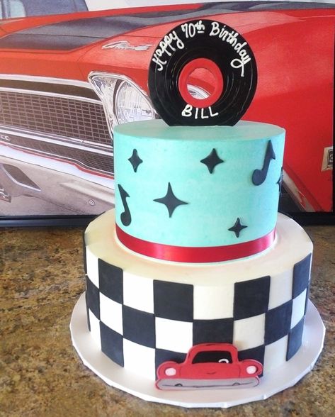 50s Themed Birthday Cake, 1950s Cake Ideas, 50s Birthday Cake, 60s Cake, 50s Cake, 30s Birthday, Male Cakes, 75 Birthday, Grease Party