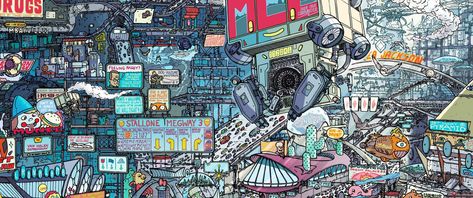 Alien Robot, Geof Darrow, Mega City, Comic Artwork, Illustrative Art, Sci Fi Comics, City Scape, Geek Art, Futuristic City