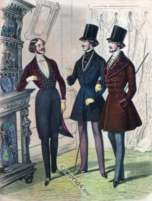 Men's suits 1839. Romantic era costumes. Biedermeier fashion. Historic Mens Fashion, Romantic Era Mens Fashion, Biedermeier Fashion, Victorian Mens Fashion, 19th Century Men, Men Costumes, 1830s Fashion, Victorian Men, Victorian Gentleman