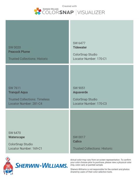 Sherwin Williams Watery Color Palette, Sherwin Williams Sea Foam, Aquaverde Sherwin Williams Exterior, Muted Turquoise Paint Colors, Aquaverde Sherwin Williams, Waterscape Sherwin Williams, Interesting Aqua Sherwin Williams, Aqua Paint Colors, Coastal Paint Colors