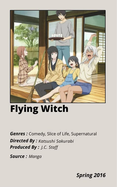 Flying Witch Anime, Anime Recommend, All Studio Ghibli Movies, Anime Title, Witch Anime, Anime Watchlist, Good Animated Movies, Anime Recs, Anime Minimalist Poster