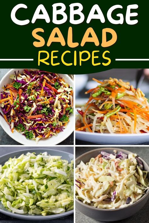 Try these cabbage salad recipes when you want a fresh, crunchy, healthy side dish! From coleslaw to Asian, Mediterranean, and Mexican versions, these simple salads are sure to be regulars in your rotation. Best Cabbage Salad Recipe, Korean Cabbage Salad, Salad Mix Recipes, Asian Slaw Salad, Chinese Cabbage Salad, Asian Cabbage Salad, Cabbage Side Dish, Cabbage Recipes Healthy, Simple Salads