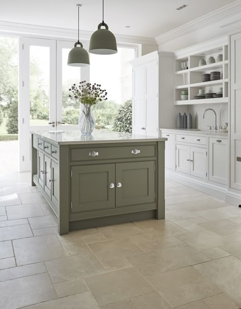 Green Country Kitchen, Modern Country Kitchen, Tom Howley, Kitchen Shaker, Modern Country Kitchens, Shaker Kitchens, Kitchen Renovation Inspiration, Open Plan Kitchen Dining Living, Sage Green Kitchen