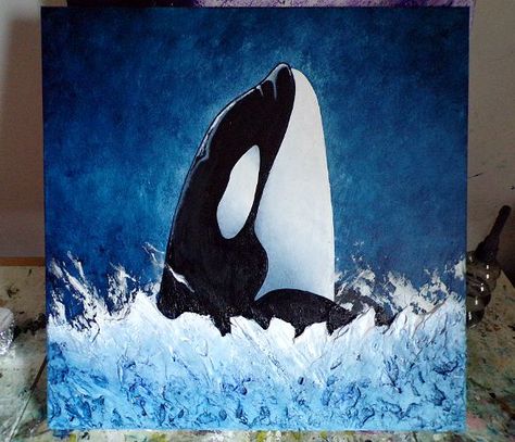 Sea Life Artwork, Orca Art, Whale Painting, Painted Rock Animals, Orca Whale, Painting Canvases, Abstract Art Painting Diy, My Animal, Night Painting