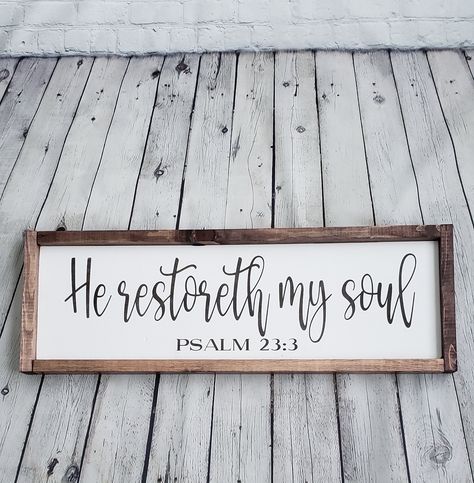 He Restoreth My Soul Sign, Psalm 23 Sign, Scripture Wall Art, Bible Verse Wall Decor Scripture Wall Art Decor, Diy Scripture Signs, Scripture Signs For The Home, Christian Wood Signs, Christian Signs For Home, Bible Verse Signs For Home, Scripture Signs Wooden, Bible Signs For Home, Wooden Bible Verse Signs