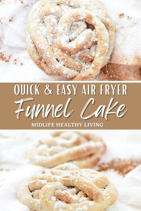 Air Fryer Funnel Cake, Funnel Cake Recipe Easy, Air Fryer Cake Recipes, Homemade Funnel Cake, Funnel Cake Recipe, Cake Oven, Funnel Cakes, Air Fryer Oven Recipes, Easy Air Fryer