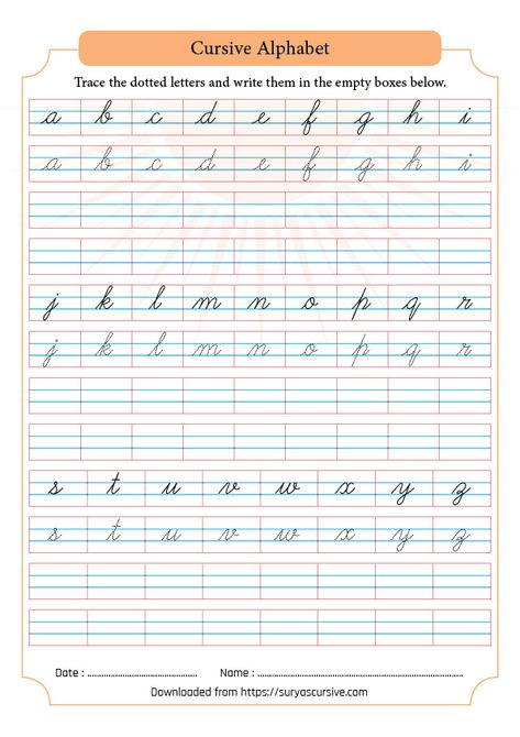 Cursive Writing A To Z Small Letters Practice Worksheets - Letter A To Z Cursive Letters, Capital Cursive Letters Worksheets, Cursive Words Practice, Small Cursive Letter Worksheet, Cursive Handwriting Practice Worksheets, Capital Cursive Letters, Cursive Writing Book, Cursive Small Letters, French Cursive