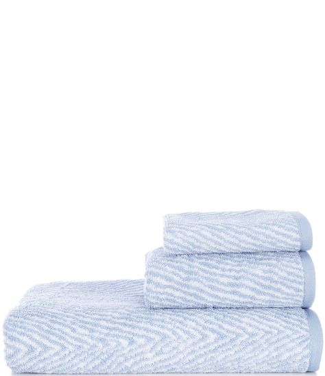 Blue Bathroom Accessories, Monogrammed Bath Towels, Best Bath Towels, White Bath Towels, Ralph Lauren Style, Blue Towels, White Towels, Herringbone Pattern, Bathroom Styling