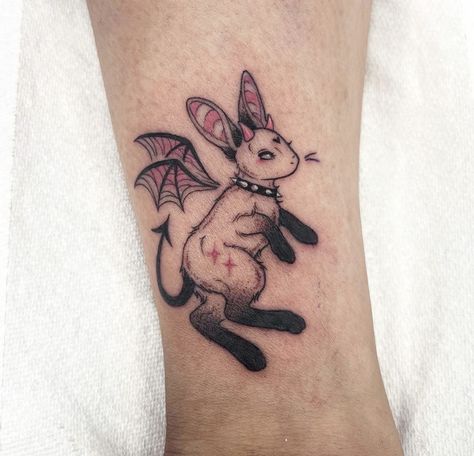 Bunny Tattoo, P Tattoo, Tattoo Apprenticeship, Funky Tattoos, Devil Tattoo, Bunny Tattoos, Sick Tattoo, Rabbit Tattoos, Kawaii Tattoo