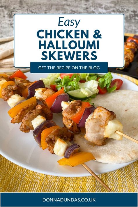 Chicken and halloumi skewers are colourful, delicious and super easy to cook whether you are grilling indoors or on a BBQ. Serve with simple sides for an easy family dinner. Chicken Halloumi Recipes, Chicken And Halloumi Recipes, Halloumi Skewers, Chicken And Halloumi, Simple Sides, Easy Family Dinner, Easy Cheap Dinners, Budget Friendly Dinner, Budget Family Meals