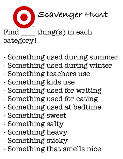 Target scavenger hunt. Keep kids busy and teach vocabulary while shopping! Maybe mom can enjoy Target too? Created by an SLP Shopping Mall Scavenger Hunt, Target Scavenger Hunt List, Target Scavenger Hunt, Shopping Scavenger Hunt, Mall Scavenger Hunt, Teach Vocabulary, Scavenger Hunt List, Scavenger Hunt Birthday, Pastor's Wife