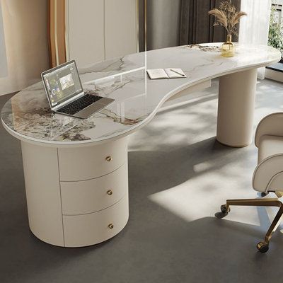 Introducing our modern minimalist desk collection, a perfect blend of sleek design and practical functionality. Available in a variety of sizes, this desk is sure to complement any home or office space. Crafted from a material that is exceptionally hard and resistant to deformation, the desk boasts a fine texture and a gentle hue, creating a visually pleasing aesthetic. The spacious bottom design offers ample legroom for comfortable positioning, allowing you to work or study without feeling cram Rattan Office Desk, Paralegal Office, Hair Room, Pleasing Aesthetic, Rock Panel, Lady Office, Desk Brown, Minimalist Desk, Writing Desks