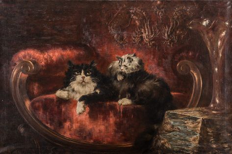 Carl Kahler, Cats In Art, Red Velvet Chair, White Persian Cat, Pet Portraiture, National Cat Day, Cats Case, Historical Painting, Great Cat