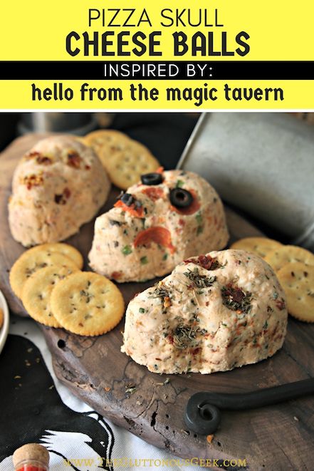 Hello from the Magic Tavern | Pizza Skull Cheese Balls - The Gluttonous Geek Tavern Pizza, Magic Tavern, Skull Cake Pan, Halloween Food Appetizers, Spooky Food, Halloween Party Snacks, Halloween Food Treats, Halloween Appetizers, Cheese Ball Recipes