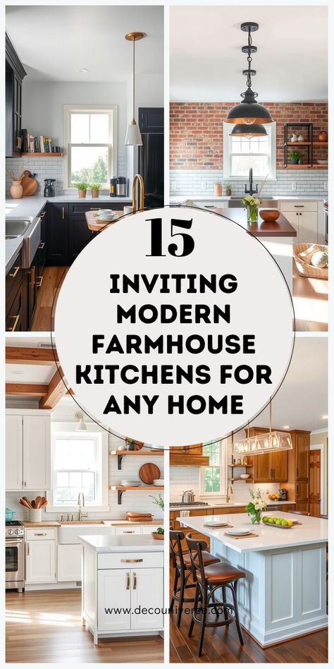 Love the farmhouse style? These 15 modern farmhouse kitchens bring rustic charm into your home while adding contemporary elegance. Small Kitchen Inspirations Farmhouse, Modern Farmhouse Kitchens Joanna Gaines, Small Modern Farmhouse Kitchens, Mixing Modern And Farmhouse, Contemporary Farmhouse Kitchen, Modern Farmhouse Kitchen Ideas, Joanna Gaines Kitchen, Beautiful Modern Farmhouse, Farmhouse Kitchen Colors