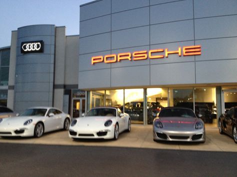 What happens at the Porsche dealership stays.. Within a small number if friends! Car Dealership Aesthetic, Porsche Dealership, Property Ideas, Three Wishes, Car Dealerships, Retail Interior Design, Luxury Car Dealership, Manufacturing Factory, Autonomous Vehicle