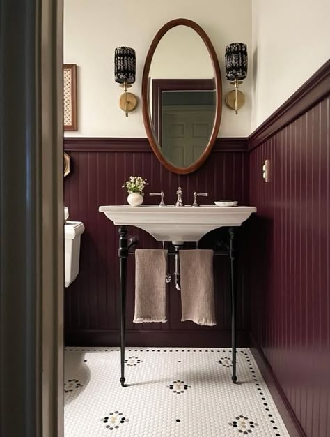 1920 Powder Room, Blanc Marine Living Bathroom, Heidi Callier Design Bathroom, Country Vintage Bathroom, 1920s House Remodel, Moody Scandinavian Bathroom, Southern Half Bath, Remodeled Historic Homes, 24in Bathroom Vanity Ideas