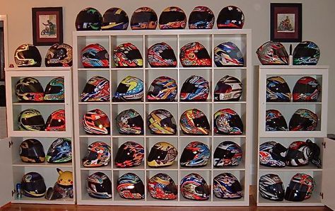 Beautiful Display of Motorcycle Helmuts - Majority Seem To Be Arai Helmets Montgomery Homes, Motorcycle Helmet Design, Arai Helmets, Helmet Shop, Motorcycle Shop, Motorcycle Men, Beautiful Bike, Home Decor Crate, Cycling Helmet