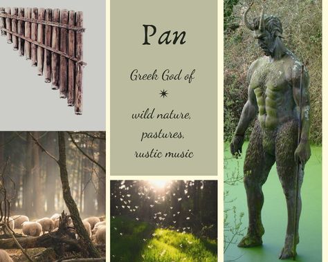 A collage of things related to the Greek god pan, one of the more old Greek Gods. Pan Greek God Aesthetic, Pan God Of The Wild, Pan God Aesthetic, Pan Aesthetic Greek, Pan Deity, Queer Witchcraft, Gray Witchcraft, Pan Greek Mythology, Pan Greek God