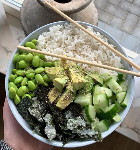 Seaweed Rice Bowl, Rice Cucumber Bowl, Rice And Cucumber, Rice Edamame Bowl, Rice Avocado Bowl, Cucumber Rice Bowl, Nori Bowl, Seaweed Bowl, Edamame Bowl