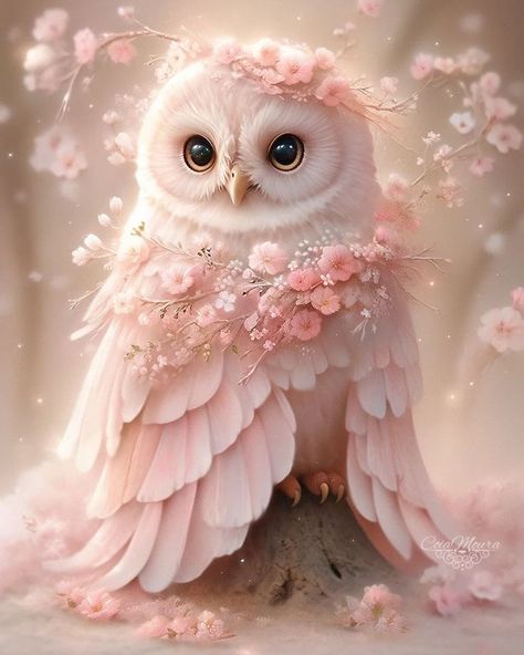 Pink Owl Aesthetic, Cute Monsters Drawings, Cute Owls Wallpaper, Owl Artwork, Owl Images, Owl Wallpaper, Animal Illustration Art, Images Kawaii, Fairy Pictures