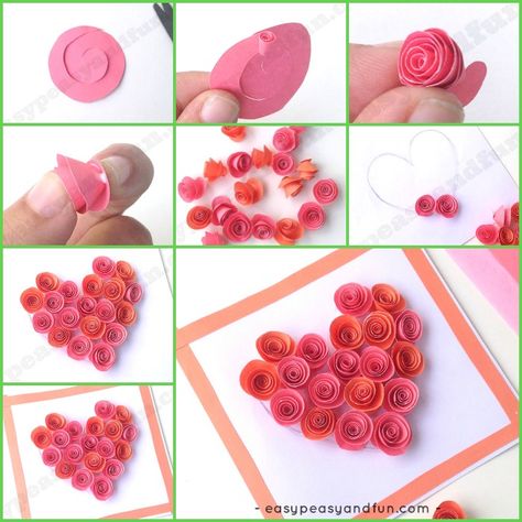 Rose Filled Heart Card - Easy Peasy and Fun Cardstock Paper Crafts, Hearts Paper Crafts, Rose Valentine, Valentine Heart Card, Valentines Bricolage, Crafty Morning, Rose Crafts, Folding Origami, Easy Paper Flowers