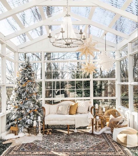 Christmas Greenhouse, White Greenhouse, Boho Modern Living Room, Greenhouse Pictures, Garden Shed Interiors, Winter Greenhouse, Outdoor Greenhouse, Studio Shed, Expect Nothing