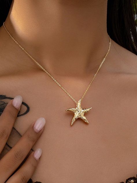 1pc Golden Textured Metal Starfish Pendant Necklace, Beach & Ocean Themed Jewelry For Summer VacationI discovered amazing products on SHEIN.com, come check them out! Jewelry For Summer, Golden Texture, Starfish Pendant, Women Pendant, Themed Jewelry, Watches Women Fashion, Amazing Products, Starfish, Maternity Bag