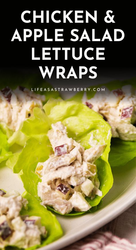 These easy lettuce wraps are a perfect quick lunch or a healthy dinner idea! Start with a simple chicken salad recipe (with a boost of extra protein from some plain Greek yogurt!), then add diced apples for a bit of crunch and sweetness. Spoon the salad into your favorite large lettuce leaves (butter lettuce, boston or bibb lettuce, or large romaine leaves work well) or use this recipe for chicken salad sandwiches or a quick tortilla wrap. With step by step photos and lots of substitution ... Simple Chicken Salad Recipe, Recipe For Chicken Salad, Simple Chicken Salad, Bibb Lettuce, Easy Lettuce Wraps, Chicken Salad Sandwiches, Chicken Salad Lettuce Wraps, Chicken Salad Lettuce, Healthy Chicken Salad Recipe