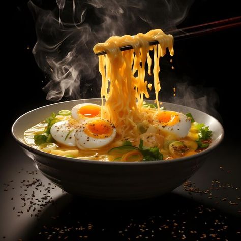 Photo professional photography image of ... | Premium Photo #Freepik #photo Soups Photography, Soup Photography Styling, Ramen Photography, Ramen Noodles Soup, Delicious Ramen, Big Snacks, Curry Ramen, Shoyu Ramen, Noodles Soup