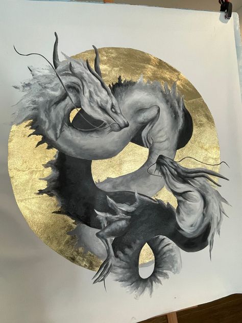 Dragon Painting Ideas On Canvas, Dragon Oil Painting, Canvas At Home, Yin Yang Dragons, How To Paint Rocks, Animal Infographic, Paint With Acrylics, Deco Wall Art, Fall Canvas Painting