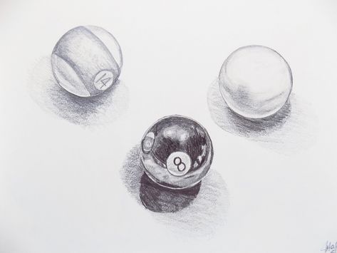 Eight Ball Drawing, Pool Ball Drawing, Billiard Drawing, Observational Drawing Ideas, Balls Drawing, Popular Drawings, Billards Art, Sketch Shading, Drawing From Life