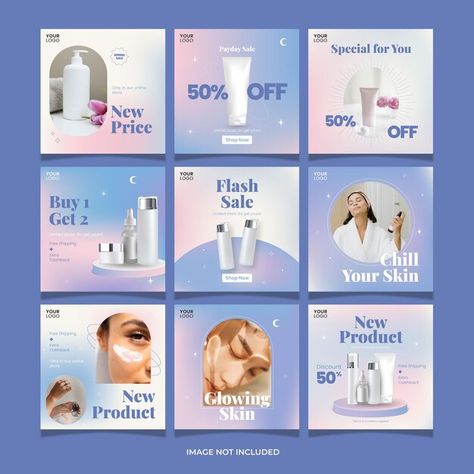 Graphic Design Skincare, Skincare Design Ideas, Skincare Social Media Design, Skincare Graphic Design, Product Template Design, Instagram Grid Design, Instagram Feed Planner, Social Media Branding Design, Graphic Design Infographic