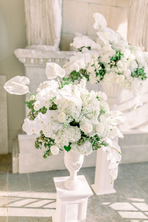 Flowers Installation, Urn Arrangements, Aynhoe Park, Wedding Flower Ideas, Bridal Bouquet Peonies, Floral Arch Wedding, Tall Wedding Centerpieces, Wedding Photography Ideas, Blue Backdrop