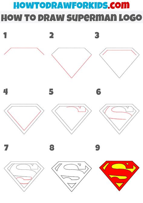 Superman Drawing Easy, How To Draw Wolverine, How To Draw Superman, Steps Drawing, Superman Drawing, Logo Superman, Superman Symbol, Drawing Legs, Draw Logo