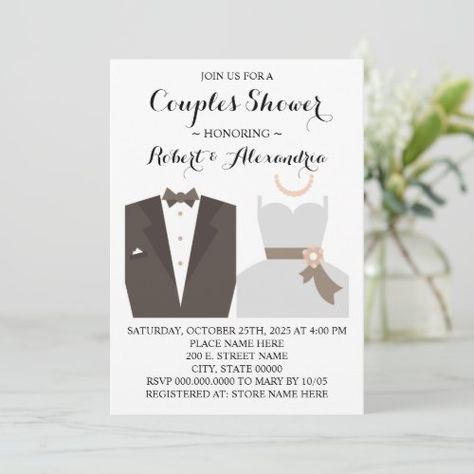 $3.08 | Couples Wedding Shower Bride & Groom #wedding shower, couples shower, bridal shower, wedding dress, wedding suit, bride and groom, wedding shower invitation, couples dress, couples suit, bridal shower invitation Bride And Groom Shower Invitations, Wedding Suit Bride, Wedding Shower Couples, Couples Dress, Groom To Be, Couple Wedding Shower, Wedding Shower Invitations, Shower Themes, Couple Shower