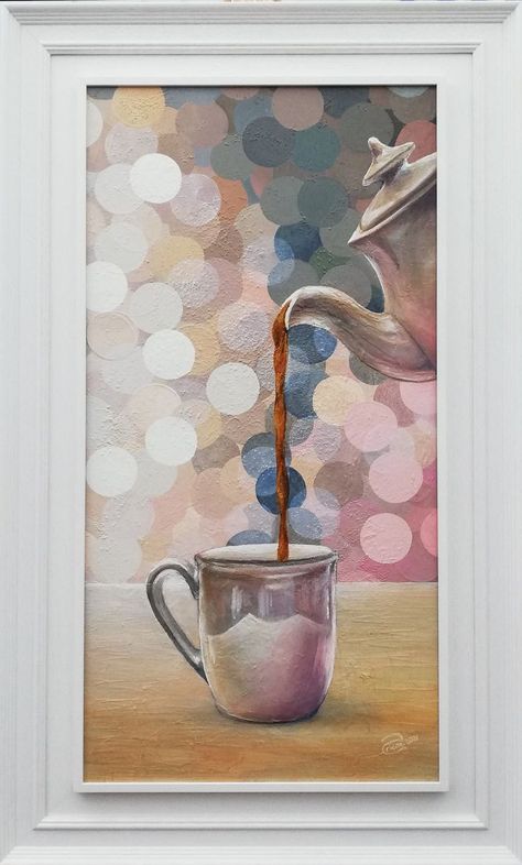 teapot and mug. bokeh style background. acrylic painting. Northern ireland art. Tea Pot Pouring, 3 Piece Acrylic Painting, Bokeh Art, Special Painting, Canvas Art Painting Acrylic, Acrylic Painting Ideas, Soyut Sanat Tabloları, Painting Art Lesson, Canvas Painting Diy