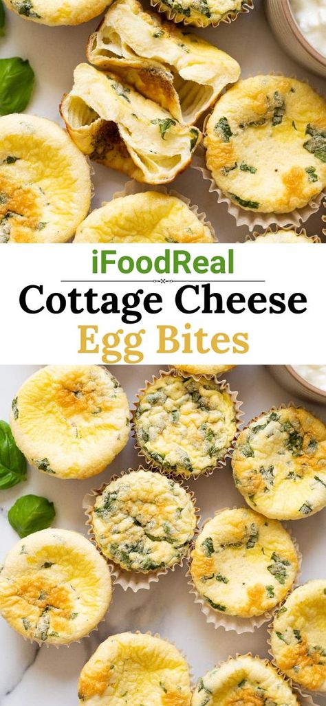 Baked Cottage Cheese Egg Bites are light, fluffy, and contain 6 grams of protein. Make a batch on the weekend and enjoy a quick healthy breakfast all week. Ricotta Cheese Egg Bites, Egg Bites Made With Cottage Cheese, Egg And Cottage Cheese Bites, 29g Protein Cottage Cheese Egg Bake, Egg Bites Without Cottage Cheese, Cottage Cheese Eggs Bites, Cottage Cheese Eggs Scrambled, Egg Cups With Cottage Cheese, Bariatric Breakfast Recipes