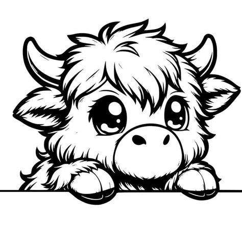 Cow Outline Tattoo, Highland Cow Outline, Cow Outline, Cute Pictures To Draw, Character Outline, Half Sleeve Tattoos Drawings, Cow Svg, Outline Tattoo, Pyrography Art