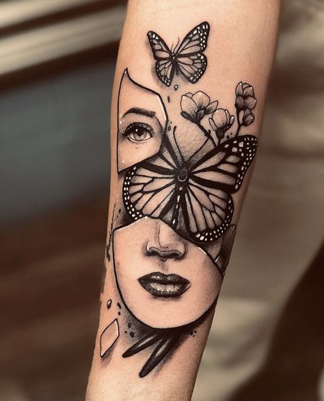 Face With Butterfly Tattoo, Butterfly Woman Tattoo, Cute Hand Tattoos, Forarm Tattoos, Hip Tattoos Women, Forearm Tattoo Women, Leg Tattoos Women, Dope Tattoos For Women, Stylist Tattoos