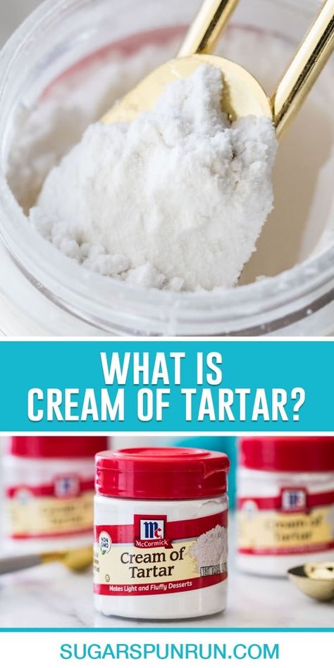 Sure, we've all used it in cakes and cookies, but really, what is cream of tartar? Learn about this versatile ingredient and its role baking, plus a few substitutes that'll save you a last-minute trip to the store! Sugar Cookie Recipe Cream Of Tartar, What Is Cream Of Tartar, Cream Of Tartar Substitute, Cream Of Tartar Recipe, Cream Of Tartar Uses, Stabilized Whipped Cream, Cream Of Tarter, How To Make Cream, Cakes And Cookies