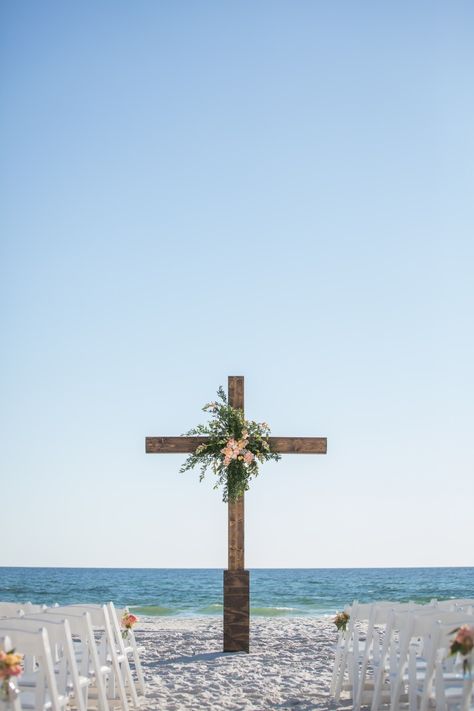 Picturesque Outdoor Wedding on Carillon Beach - The Celebration Society Christian Beach Wedding Ideas, Cross Beach Wedding, Beach Wedding Christian, Beach Christian Wedding, Christian Beach Wedding, Cozumel Wedding, Vows Examples, Godly Wedding, Ceremony Cross