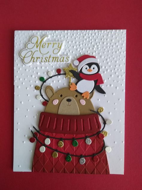 Diy Christmas Cards Cricut, Spellbinders Christmas Cards, Penguin Christmas Cards, Penguin Cards, Penguin Sweater, Christmas Cards 2017, Homemade Holiday Cards, Pet Christmas Cards, Tarjetas Pop Up