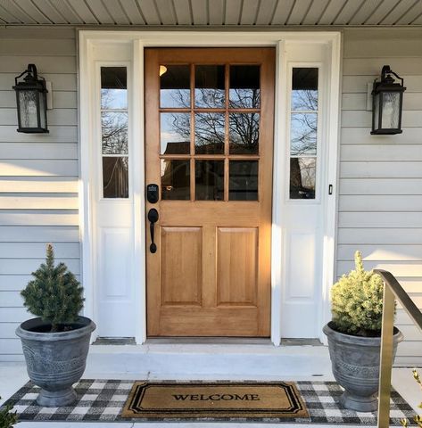 Masonite 36-in x 80-in Wood Half Lite Universal Reversible Fir Unfinished Single Front Door Solid Core in the Front Doors department at Lowes.com Front Door With Single Side Panel, Wood Front Door White Trim, Wooden Front Door White House, 9 Panel Glass Front Door, Half Glass Front Door With Sidelights, Single Door With Windows, 9 Lite Front Door, 36x80 Exterior Door, Blinds On Front Door