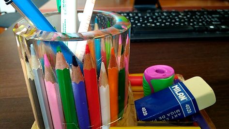 This pen holder is most complicated thing I've made from epoxy resin. By now. So the video is qite long, but interesting. This is the first not only beautiful, but also a useful craft. Also this is the first craft from pencils. In this video: - how to make a mold from a plastic bottle; - how to pour resin so that it does not boil; - how to make smooth edges; - How to make a very beautiful and useful exclusive craft from pencils and epoxy resin; Resin Pen Holder Ideas, Resin Pencil Holder, Epoxy Resin Diy, Artistic Ideas, Pencil Cup, Fluid Acrylic Painting, Fluid Acrylics, Diy Silicone Molds, Jewelry Making Tools