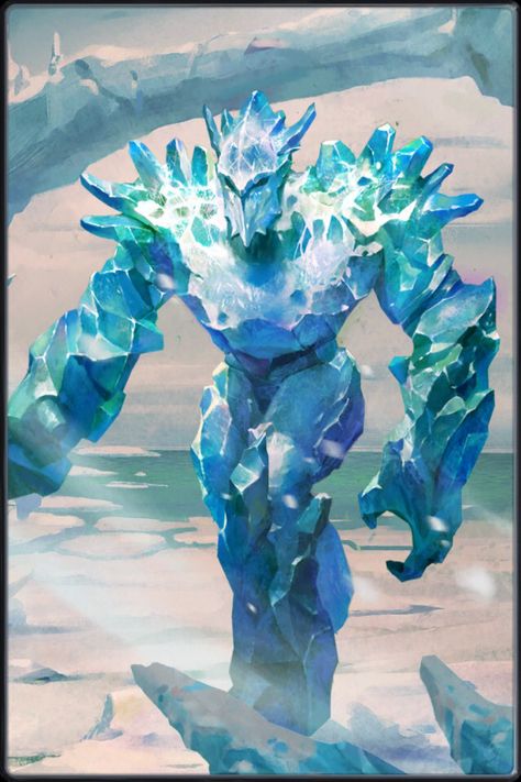 Ice Golem Fantasy Art, Ice Elemental Art, Snow Monster Art, Ice Man Art, Snow Elemental, Ice Creature, Ice Golem, Ice Elemental, Winter Court