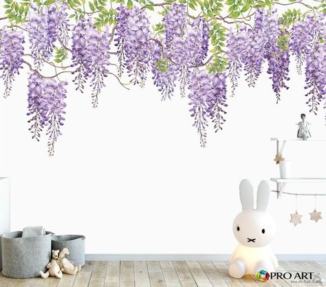 Wisteria Wall Painting, Outdoor Wall Paint, Ketubah Art, Family Tree Wall Art, Creative Wall Painting, Garden Mural, Window Drawing, Flower Drawing Tutorials, Hanging Plant Wall