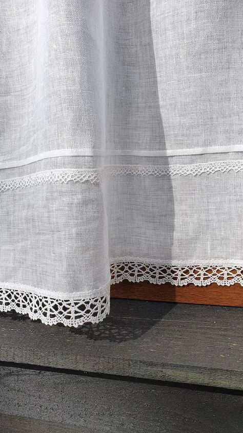 White Linen Curtain Romantic Cafe Curtains Window Panel French - Etsy Canada Cortinas Country, Romantic Cafe, Country Kitchen Curtains, Country Style Curtains, White Linen Curtains, Curtain Rings With Clips, Cafe Curtain, Linen Curtain, Curtains Window