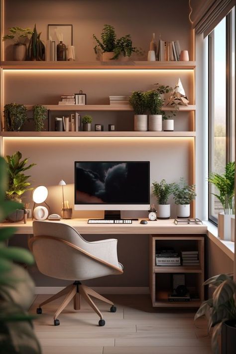 Home Office Wooden Desk, Home Office Art Deco, Work Table Design Office, Beige Aesthetic Office, Clean Office Aesthetic, Bedroom Ideas With Study Table, Work Table Aesthetic, Bedroom Workspace Ideas, Working Table Design