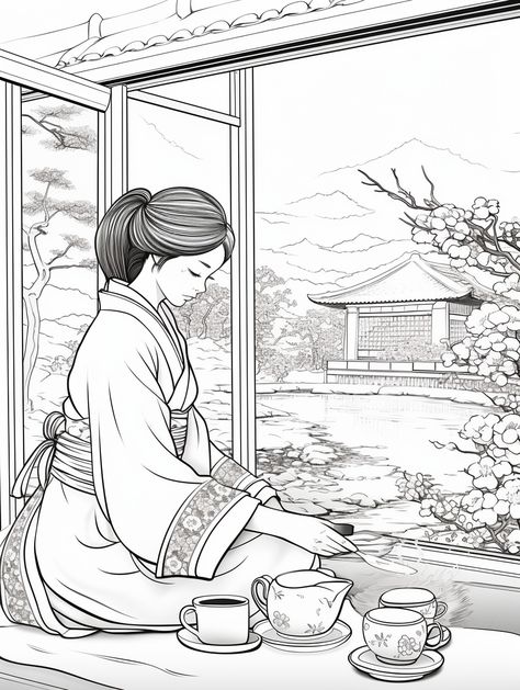 Japan coloring pages for kids, download and print for. #Japan_Colouring_Pages #Japanese_Colouring_Pages #Coloring_Pages_Japanese #Japanese_Window Japan Colouring Pages, Japanese Colouring Pages, Japanese Architecture Drawings, Japanese Geisha Drawing, Japanese Window, Garden Coloring, Japanese Zen, Asian Painting, Books For Children